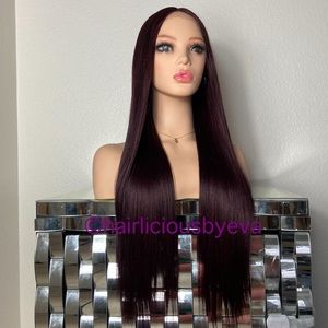 Red burgundy 99j color lace front straight 26”long